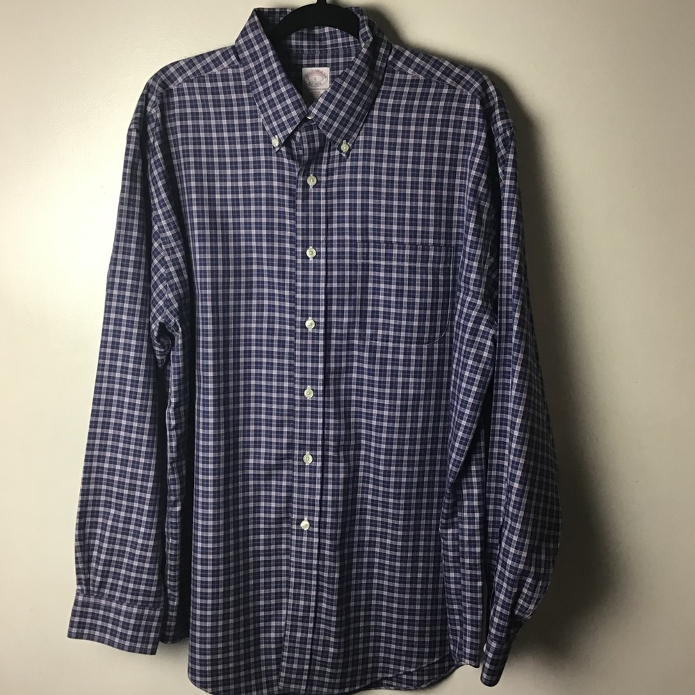 Brooks Brothers blue plaid long sleeve button down shirt. Large